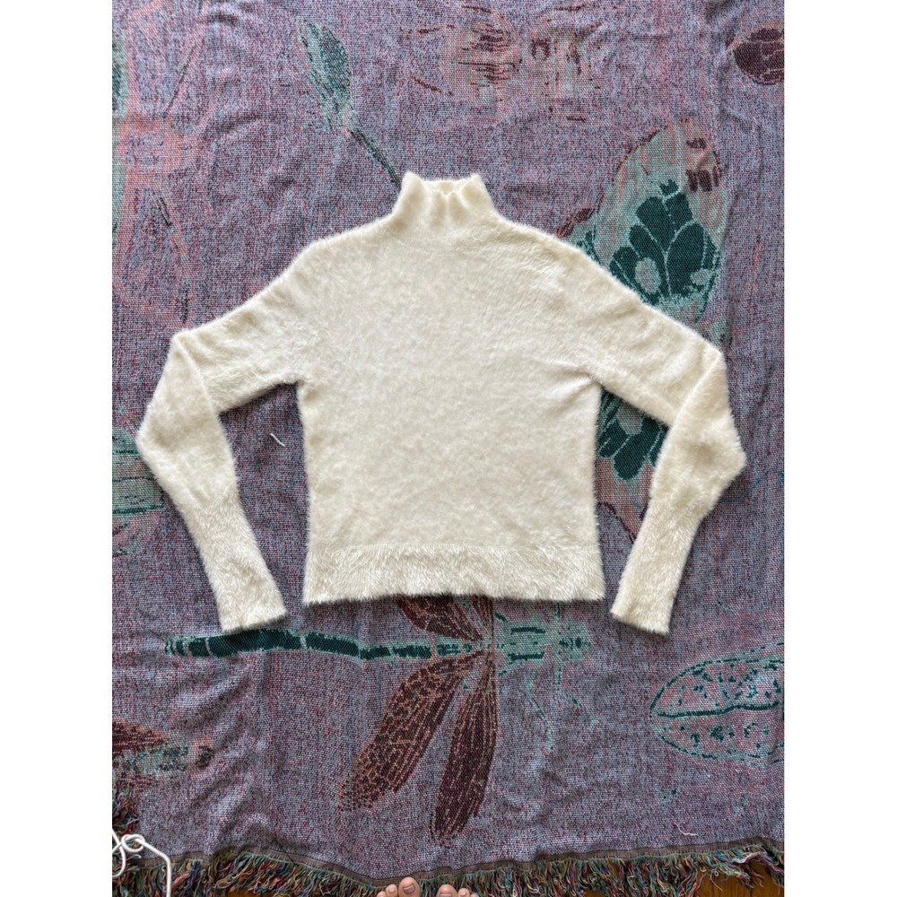 Leith White Fuzzy Mock Neck Crop Sweater Size XS / S - Picture 6 of 6